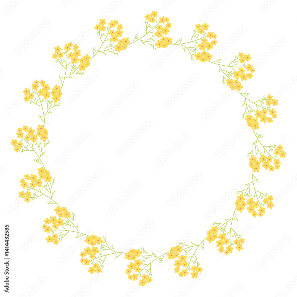 Floral wreath vector illustration. A delicate yellow flower frame perfect for invitations, greeting cards, posters, and various creative projects. Floral wreath vector illustration. A delicate yellow flower frame perfect for invitations, greeting cards, posters, and various creative projects.