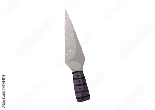 Cartoon ancient African weapon. Vector isolated illustration of metal hunting dagger or knife with sharp blade.