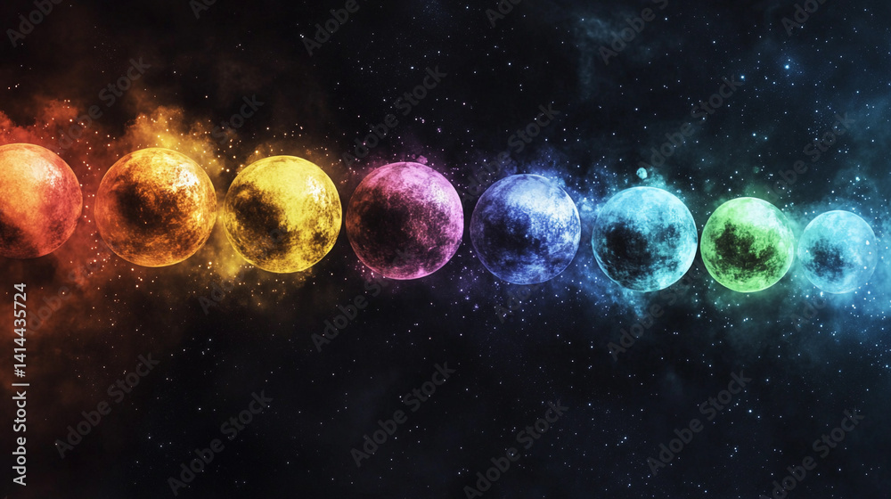 Stunning representation of planets in colorful spectrum Generative AI