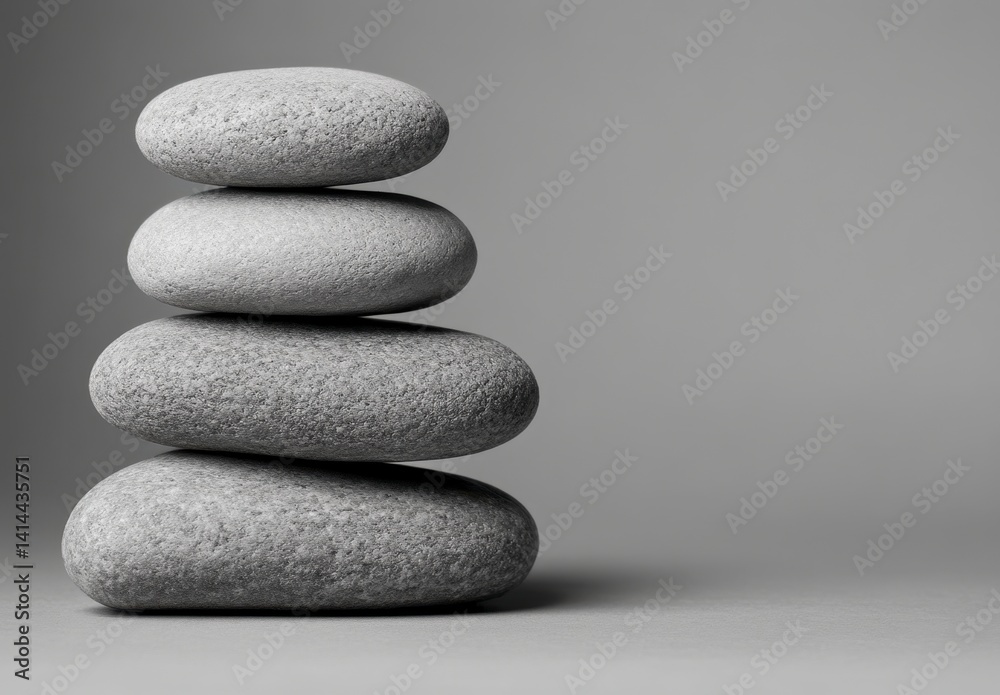 Tranquil Stacked Stones on Minimalist Gray Background for Peaceful Decor Tranquil Stacked Stones on Minimalist Gray Background for Peaceful Decor