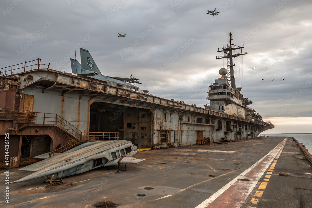 Fototapeta premium Abandoned Warship and Aircraft Graveyard
