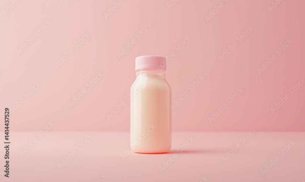 Minimalist milk bottle on soft pink background with pastel aesthetic Minimalist milk bottle on soft pink background with pastel aesthetic