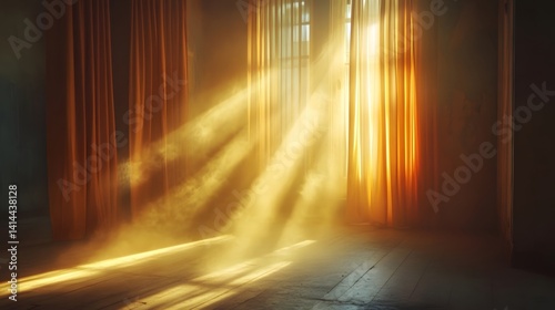 The light beams in the gaps of the curtains and the dancing dust