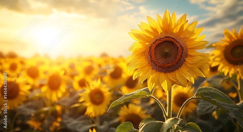 Obraz premium Sunflower fields under the sunshine