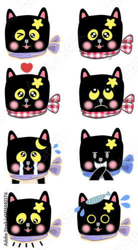 Set cat icons, face icon on white background, icon set.