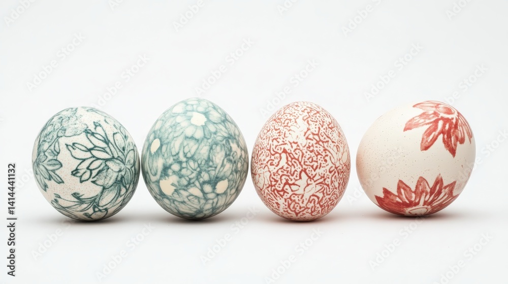 Decorative Eggs with Intricate Floral Designs on a Light Background Decorative Eggs with Intricate Floral Designs on a Light Background