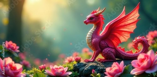 Wallpaper Mural Spring blooms shaped as dragons & phoenixes, vibrant hues , fantasy flora, spring blossoms Torontodigital.ca