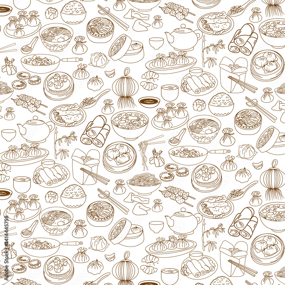 Chinese food doodle element icon seamless pattern Chinese food doodle element icon seamless pattern
