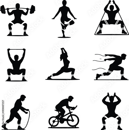 Gym Icon Silhouette Set | Fitness & Workout Vector Icons Fitness Gym Silhouette Icons | Bodybuilding & Training Symbols
