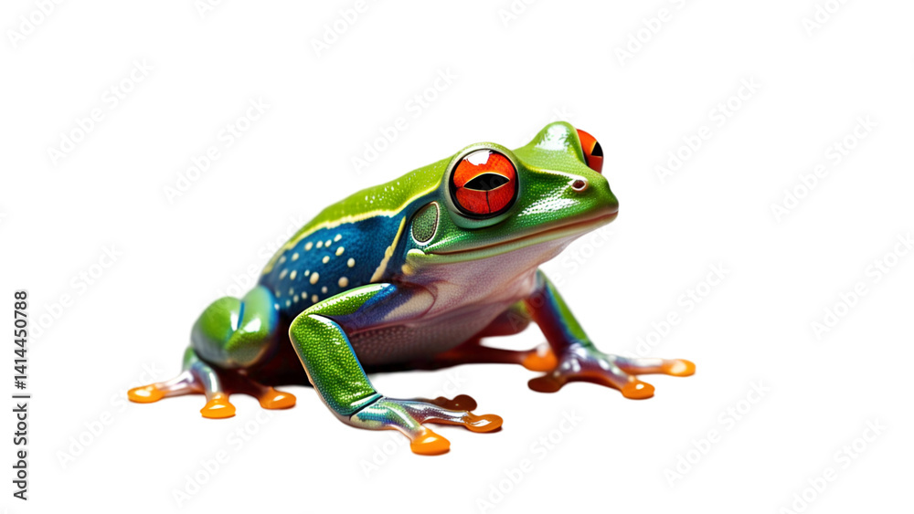 Obraz premium Green Frog on White Background