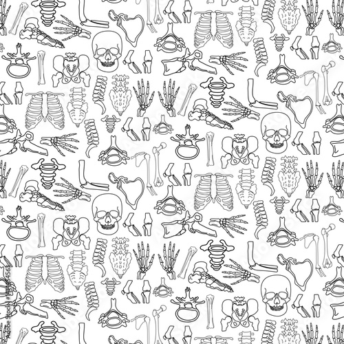 human body skeleton anatomy doodle seamless pattern