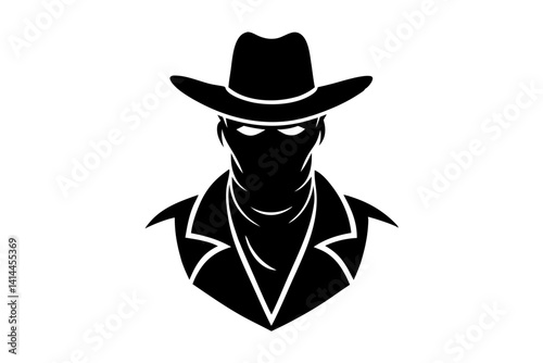 Minimalist Black Cowboy Logo Icon With Hat And Bandana Wild West Silhouette Bandit Outlaw, cowboy, bandit, outlaw, western, wild west, hat, bandana, silhouette, logo, icon, minimal, minimalist, black