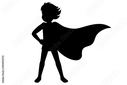 Silhouette Of Confident Superhero Girl With Cape In Strong Stance Ready To Defend Vector Illustration Ideal For Children Projects, superhero, girl, silhouette, cape, child, vector, graphic, hero
