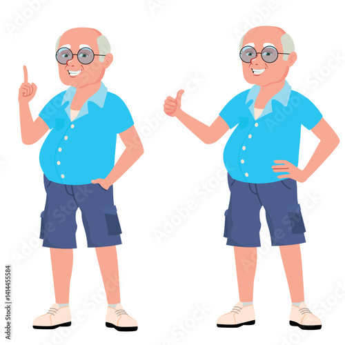 Cartoon Elderly Gentleman Sharing Tips – Cheerful Grandpa Giving Advice in Vacation Outfit