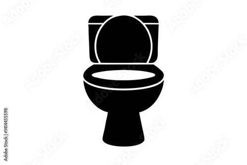 Toilet Bowl Icon Black Silhouette Open Lid Front View Lavatory Sanitary Ware Plumbing Fixture Bathroom Minimalist Design, toilet, toilet bowl, lavatory, sanitary ware, plumbing fixture, bathroom