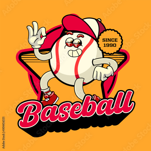 Happy Baseball Sports mascot cartoon character in Vintage Style