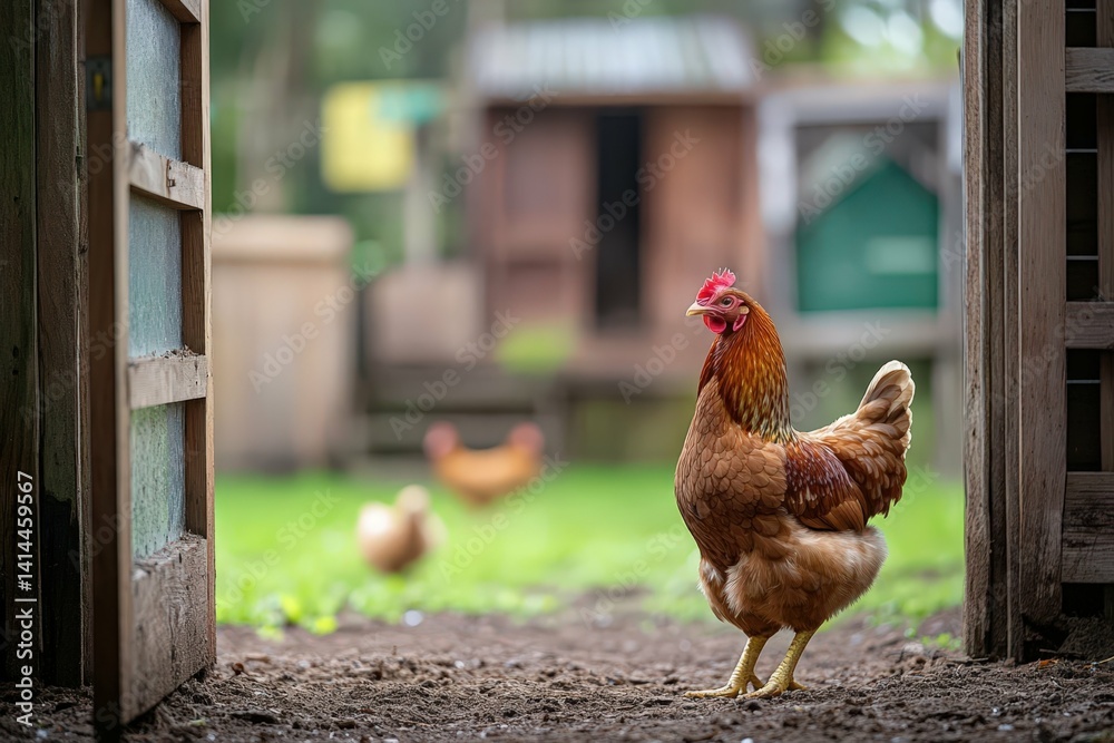 Fototapeta premium free-range chicken in a traditional farm. Beautiful simple AI generated image