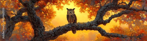 Owl in Autumn Woods