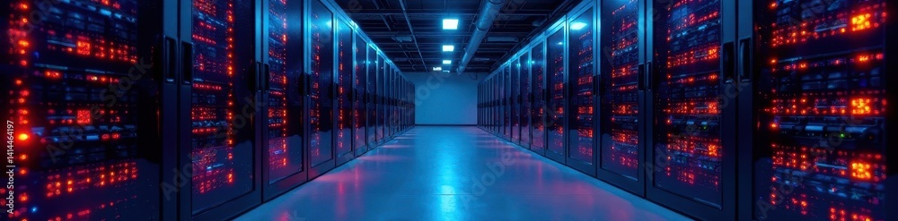 Fototapeta premium Neat server racks, raised floor, climate control, modern, facility, server room