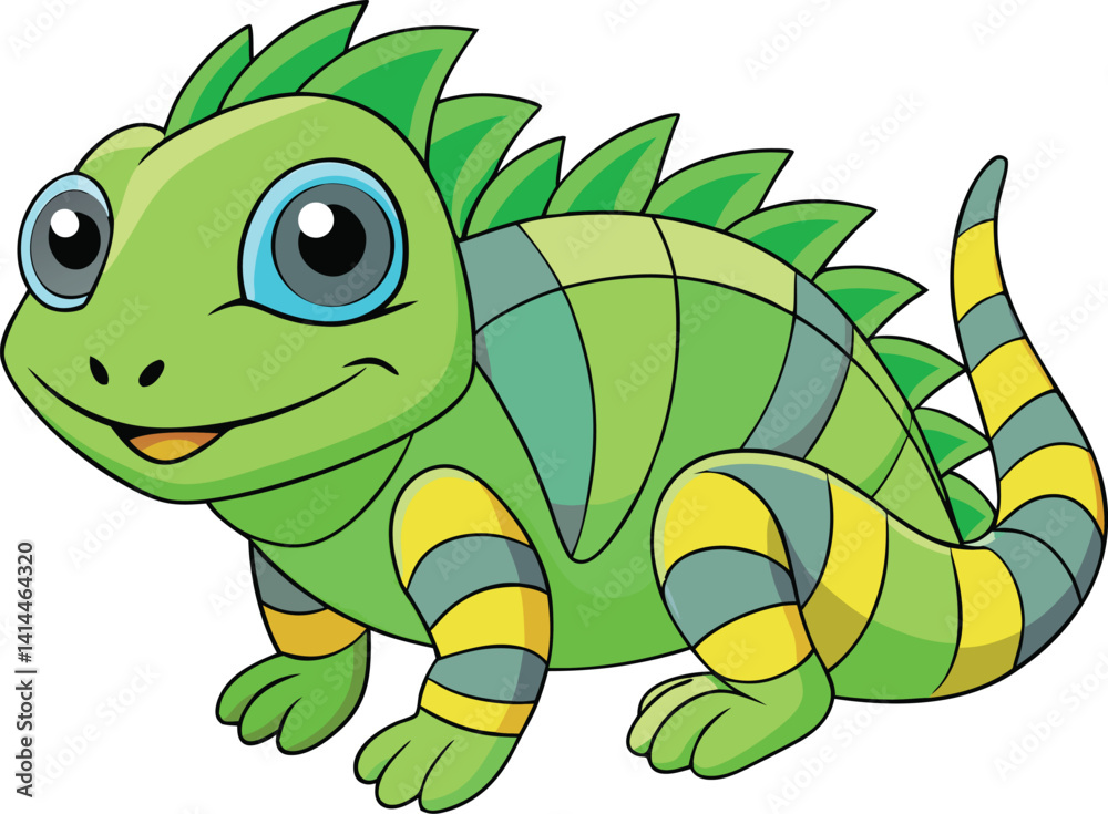 Fototapeta premium Cute Cartoon Iguana Illustration - Friendly Reptile Character