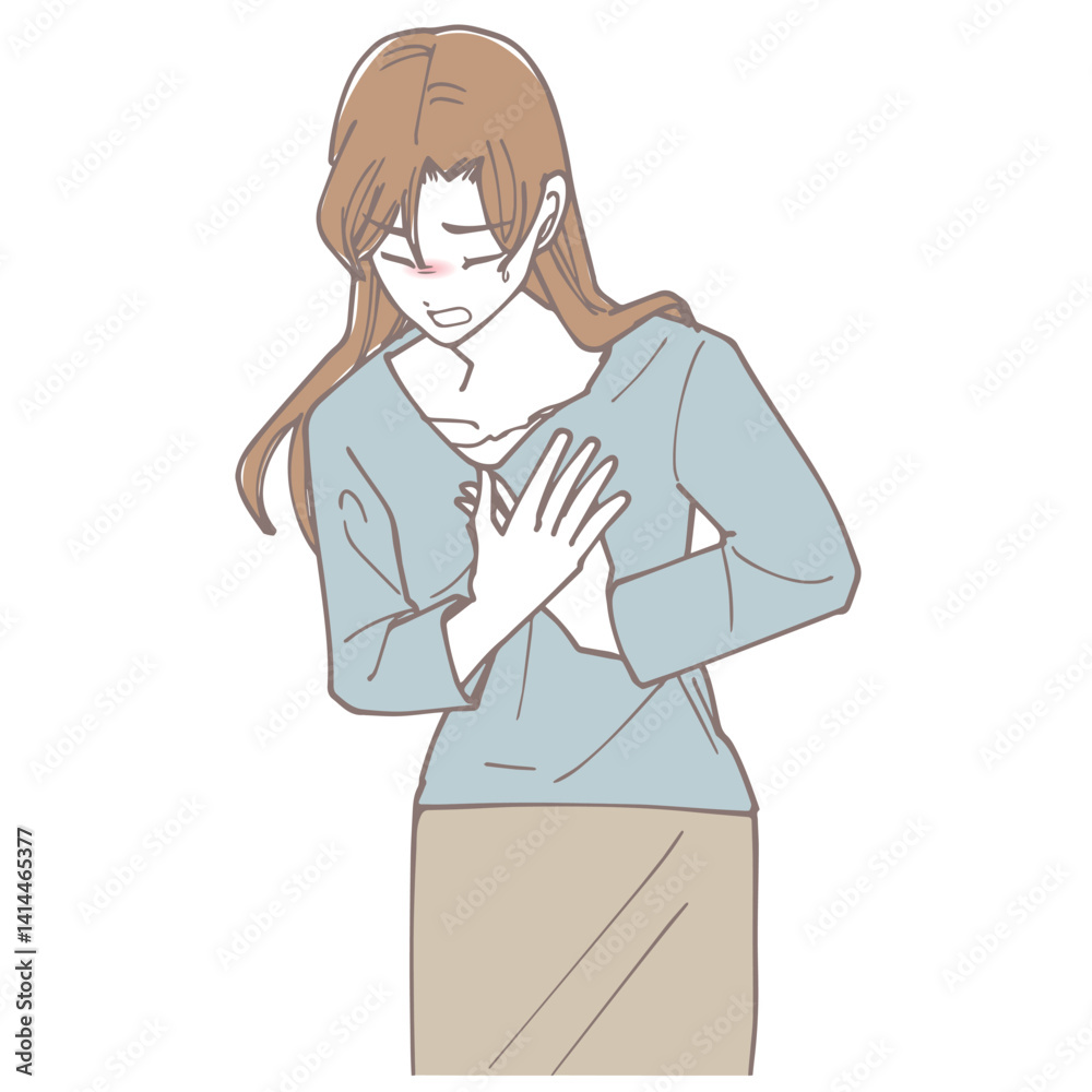 胸を押さえて苦しむ女性 胸を押さえて苦しむ女性