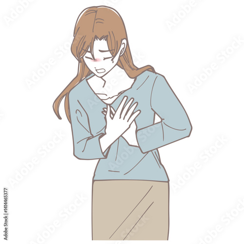 胸を押さえて苦しむ女性