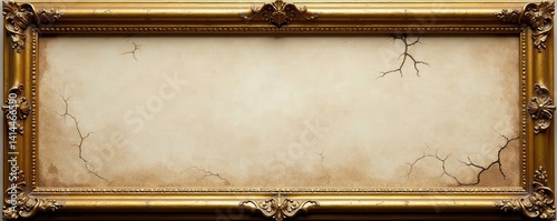 Antique gold frame, textured canvas Cracked paint, aged look , aged, texture, art background photo