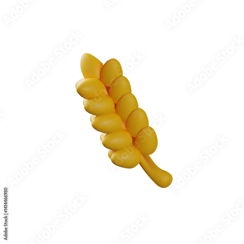 Spike grain plant 3D plastic style icon, wheat agriculture, farm harvest cereal crops, barley millet bakery organic sign