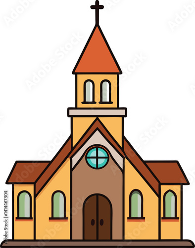 Cute Cartoon Church Illustration - Religious Building Graphic
