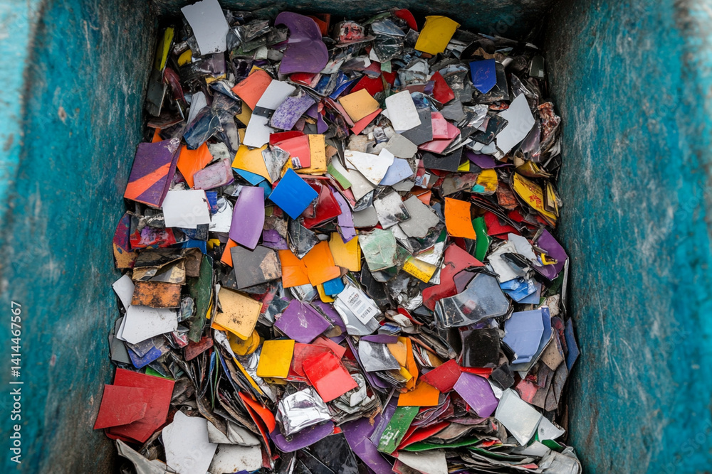 Fototapeta premium Processing of metal, wood, and plastic raw materials for recycling opportunities in an industrial setting