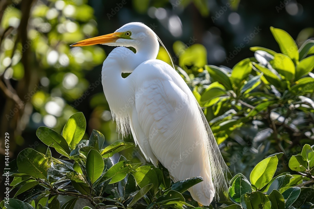 Grande Aigrette (Ardea alba - Great Egret). Beautiful simple AI generated image Grande Aigrette (Ardea alba - Great Egret). Beautiful simple AI generated image