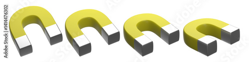 set of 3d yellow horseshoe magnet, PNG magnet, magnet with transparent background