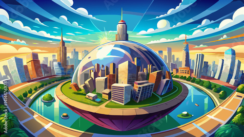 Panorama of the city. Environment map. HDRI map. equidistant projection. Spherical panorama. 3D 