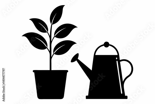 plant watering can silhouette vector illustration