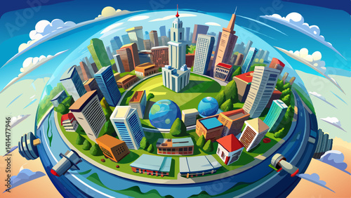Panorama of the city. Environment map. HDRI map. equidistant projection. Spherical panorama. 3D 