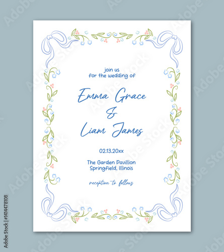 Whimsical Floral Frame for Modern Wedding Party Invitation