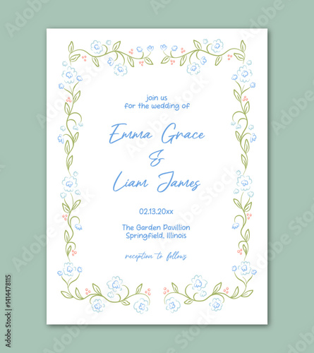 Whimsical Floral Frame for Modern Wedding Party Invitation