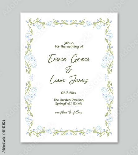 Whimsical Floral Frame for Modern Wedding Party Invitation