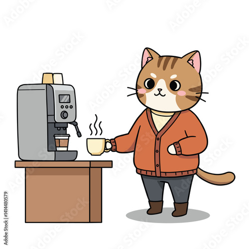 Coffee Cat with Barista Machine