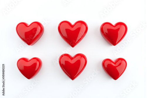 set of six red hearts on a white background photo