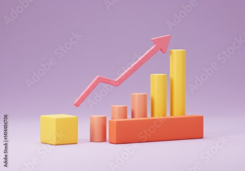 Pastel growth chart with pink arrow and yellow columns on a light purple background showing progress up 100 Free Download Pastel growth chart with pink arrow and yellow columns on a light purple background showing progress up 100 - GFXLoad