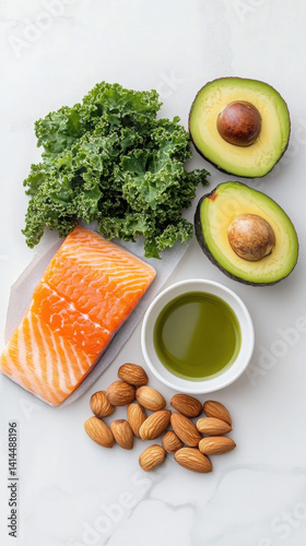 Healthy keto superfoods for longevity and cellular health featuring salmon and avocado
