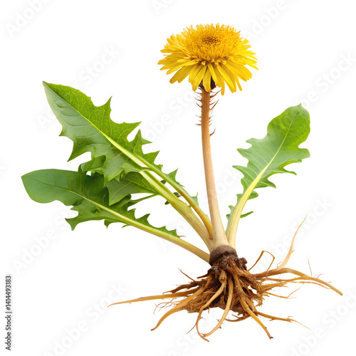 Dandelion plant yellow flower isolated on transparent background.
