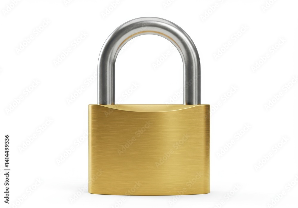 A close up of a gold padlock with a silver shackle on a white background in a studio setting today A close up of a gold padlock with a silver shackle on a white background in a studio setting today