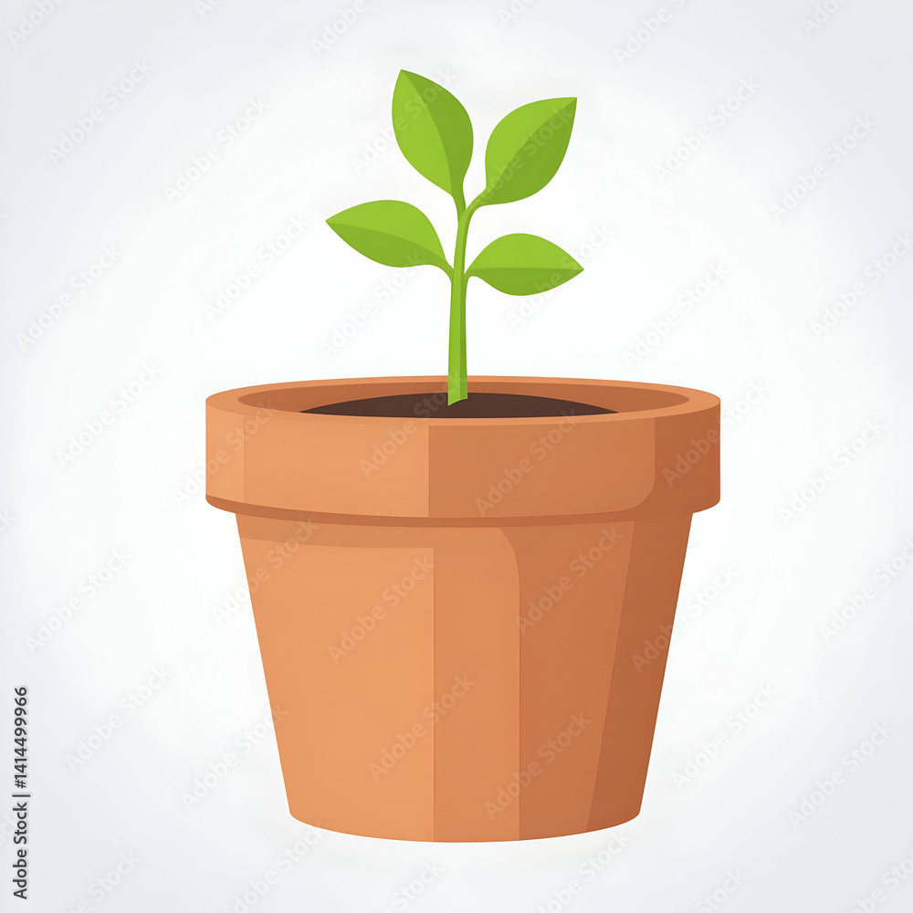 Fototapeta premium Small Sprout In Terracotta Pot Illustration