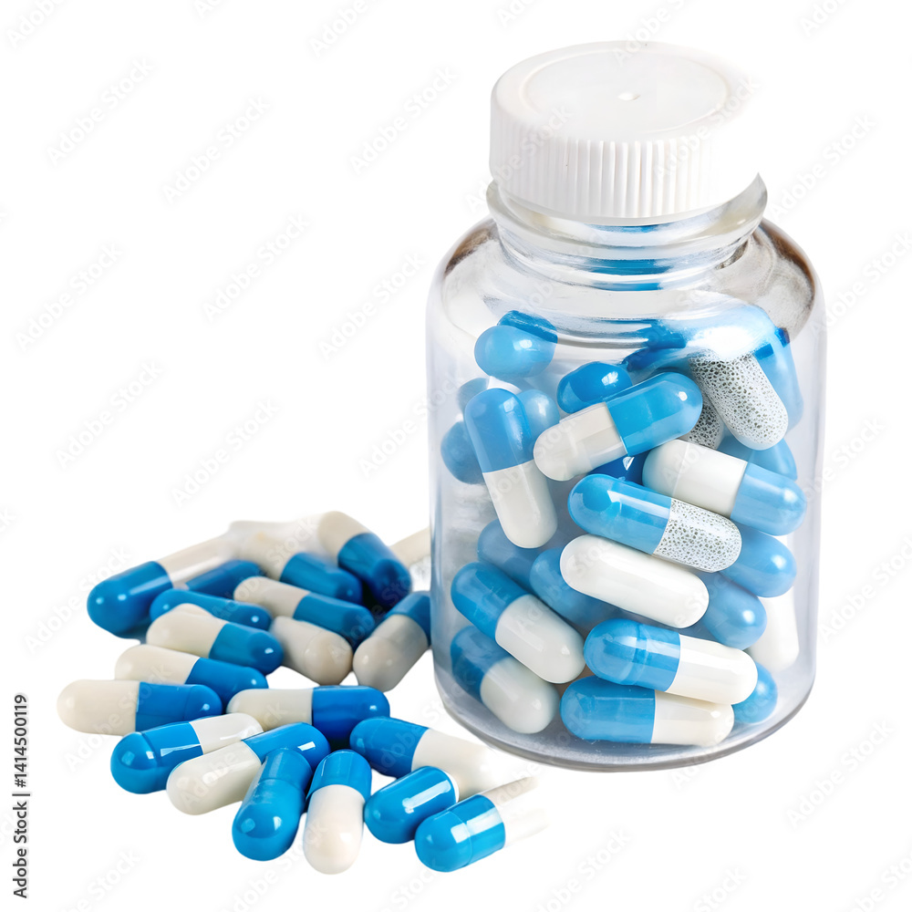 custom made wallpaper toronto digitalTransparent bottle with blue and white capsules supplements and pills isolated on transparent background