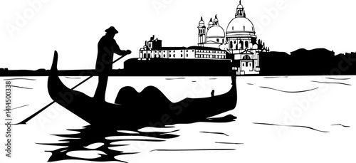 Gondola Silhouette in Venice with Basilica Santa Maria della Salute