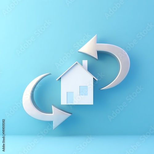 Real estate market trends concept with house and arrows for property investment and exchange 99charact