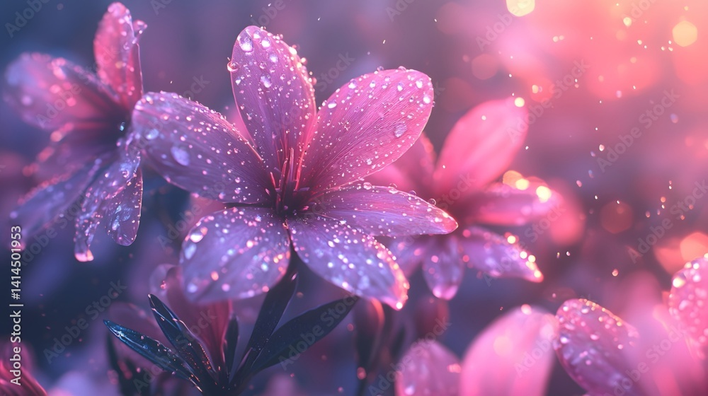 Crystal dewdrops on flowers Crystal dewdrops on flowers