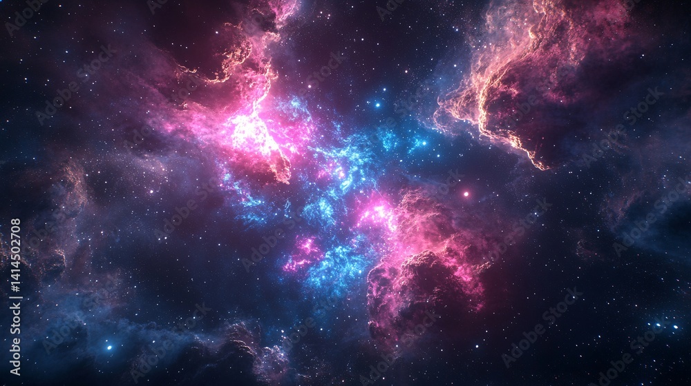 Fototapeta premium A cosmic cloudscape filled with radiant red and blue colors, set in the depths of space
